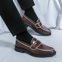 Mocasines de colores británicos para hombre, zapatos informales de tacón bajo con punta redonda de PU, simples y clásicos, de negocios - details 12