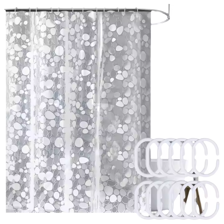 Cortina de Ducha Translúcida Impermeable 200 x 180CM Cortina de Baño EVA con Patrón de Guijarros 3D - 1