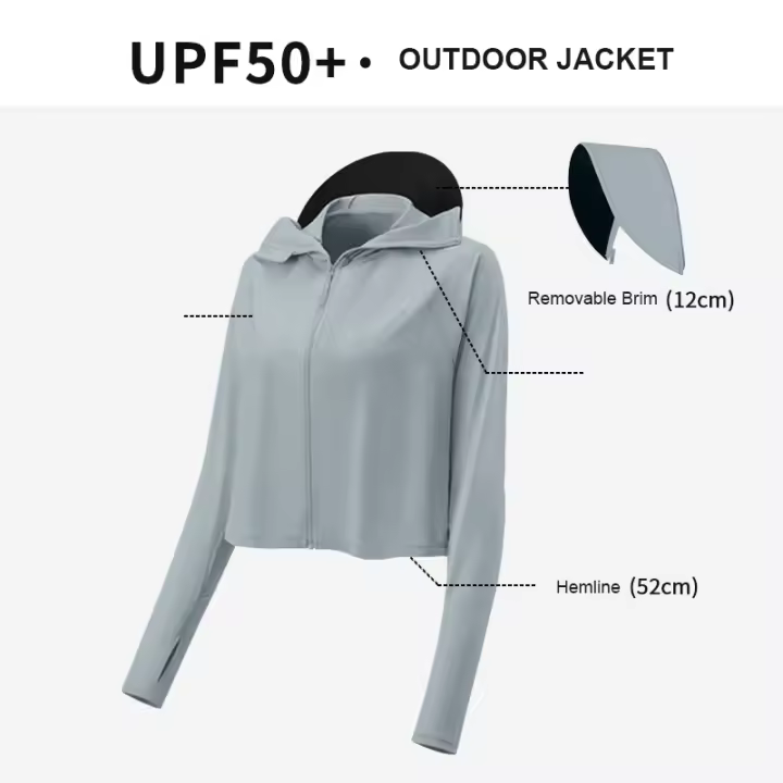 Chaqueta Protectora UV de Manga Larga Ropa de Piel de Pantalla Solar Suelta para Exteriores con Capucha Rashguards de Deportes y Ropa - 1