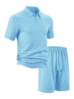 Verano de los hombres nuevo casual solapa suelta jacquard conjunto de camisa de polo de manga corta para hombres. - details 11