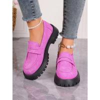 Zapatos de plataforma rosa para mujer, mocasines informales de fondo grueso, color caqui, púrpura - details 38