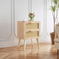 Cajonera, Gabinete de Noche, Mesitas de Noche, mesitas auxiliares, con 2 cajones Decorados de ratán, a Mano, Mesa Auxiliar, para Dormitorio, Salón, Natural DECTG59Y - details 1
