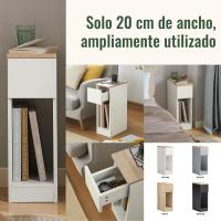 Auxiliares para Salón Mesilla de Noche Estrecha para Dormitorio con 1 Cajón y 1 Compartimento Abierto Blanco y Madera 20 x 35 x 60 cm FBT111-WNx2 ES - details 4