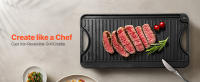 SucceBuy Parrilla y plancha reversible de hierro fundido, superficie de cocción pre-sazonada de 20 x 10 pulgadas, sartén rectangular portátil con asas para uso en interiores y exteriores, compatible con estufas, quemadores de gas - details 0