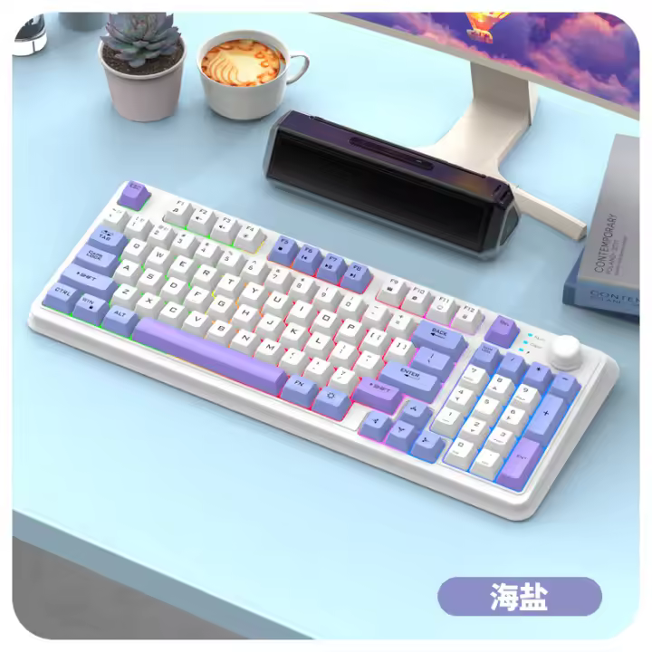 Teclado de perilla K94 de modo dual bluetooth inalámbrico, teclado luminoso a juego de colores de moda, ordenador portátil - 1