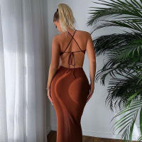 BUNO-estido de punto Nibber para mujer, vestido Sexy sin mangas con cuello Halter, parte de atrás bonita, vestido sin cintura, vestido ajustado elegante a la moda - details 3