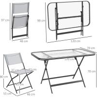 Conjunto de jardín de 5 piezas para exteriores, incluye 1 mesa de vidrio templado y 4 sillas plegables estilo moderno para terraza o patio, color gris. - details 6