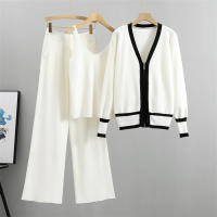 Nuevo En 2023 Conjunto De Moda Para Mujer 3 Piezas Vest Top + Chaqueta De Cremallera Larga + Pantalones Con Cintura Elástica Traje De Pista Tejido - details 3