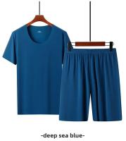 Conjunto de camiseta y pantalones cortos sin costuras de seda helada para hombre, ropa deportiva elástica de secado rápido con cuello redondo, ropa de dormir informal, ropa fina para el hogar - details 14