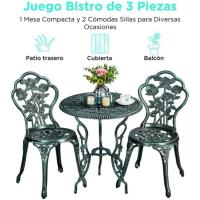 Conjunto de Mesa y Sillas Exterior Vintage Juegos de Muebles de Jardín de Aluminio Una Mesa con Dos Sillas para Balcón Bronce - details 23