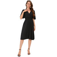 2025 primavera y verano europeos y americanos nueva ropa de mujer vestido negro vestido de viajero con cuello en V traje de moda - details 4