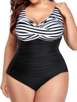 Traje de baño de una pieza de talla grande para mujer Traje de baño con volantes y pliegues delanteros - details 16