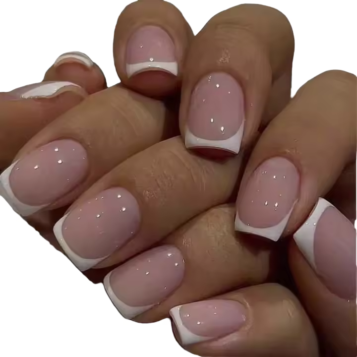 24PCS Uñas Postizas Cortas en Rosa y Blanco Estilo Francés con Punta Blanca - 1