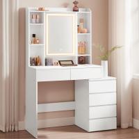 Brillo Mesa Ajustable Maquillaje con Espejo Compartimentos Abiertos Estantes Estación Ajustable Maquillaje Morno Nube RDT124W01 - details 0