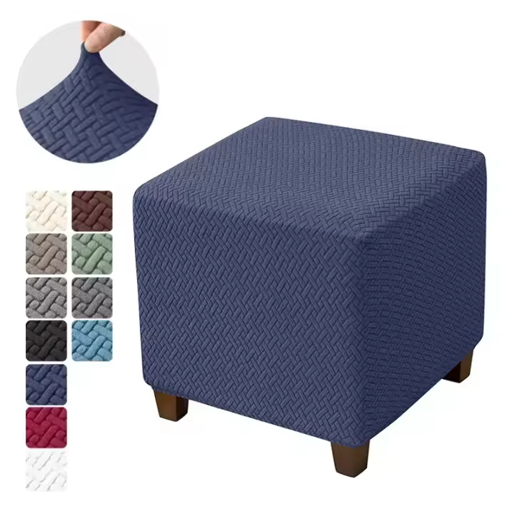 Cubierta de Taburete Ottoman Cuadrado Diseño Elástico Cubiertas de Pies de Jacquard - 1