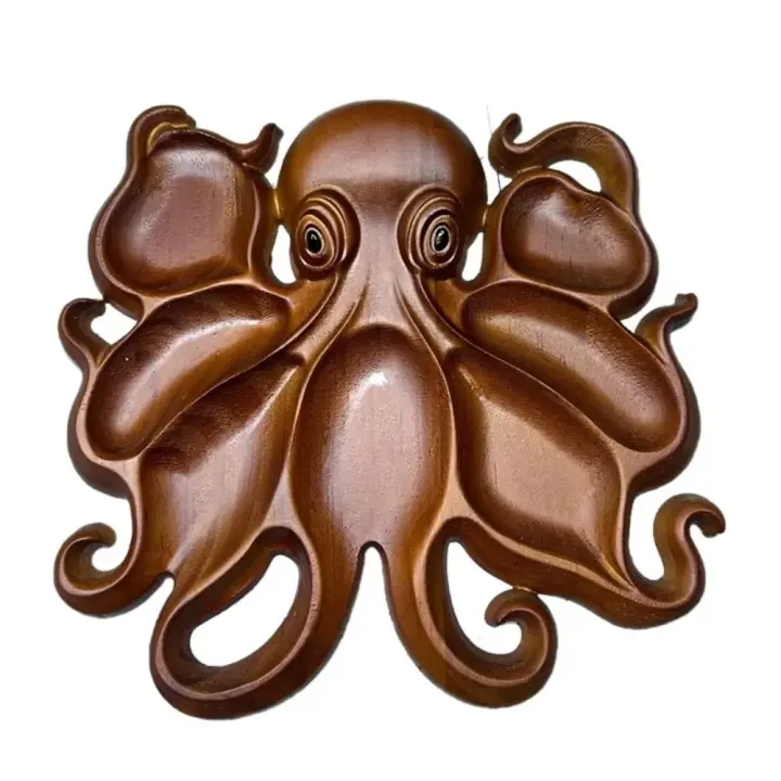 Bandeja de madera para servir pulpo, bandeja única decorativa, plato de comida de pulpo, tablas de charcutería de pulpo con partición novedosa, comida para fiesta - 1
