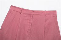 OUWU- 2025 Conjunto De Traje Rosa Para Mujer, Chaleco Con Botones Sin Mangas Y Pantalones Cortos Plisados, Elegante Y Versátil Para Ropa De Verano - details 2