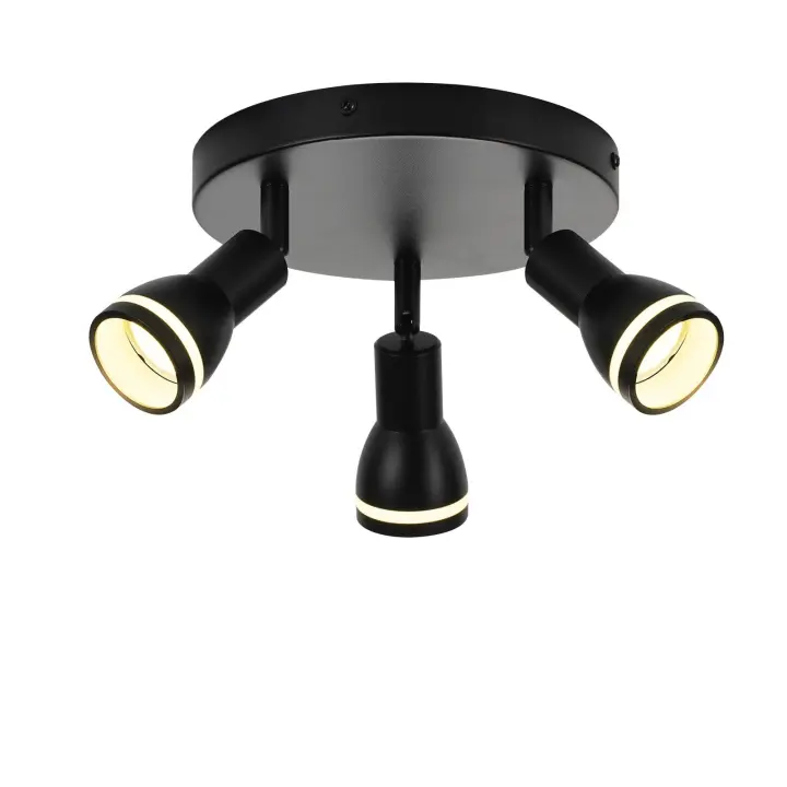 CBJKTX Lámpara de techo negra moderna: 3 focos de techo de metal ajustables GU10 Lámpara de techo para dormitorio comedor sin bombilla - 1