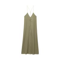 PB&ZA2025Vestido holgado y cómodo con cuello en V, línea A simple, color sólido, con tirantes, falda larga, novedad de verano, ropa de mujer - details 1