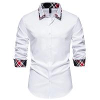 Nueva llegada de los hombres a cuadros bloque de Color camisa de manga larga otoño Casual Patchwork camisas hombre oficina diaria trabajo Social Top camisas - details 1