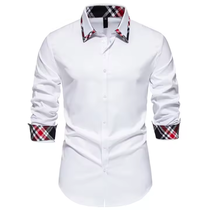 Nueva llegada de los hombres a cuadros bloque de Color camisa de manga larga otoño Casual Patchwork camisas hombre oficina diaria trabajo Social Top camisas - 1