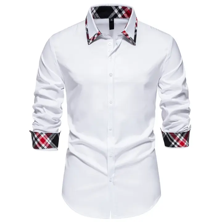 Nueva Camisa Casual de Patchwork para Hombres Manga Larga Estilo de Oficina Diario Moda de Otoño - 1