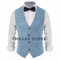 Chaleco de traje de cuero de gamuza para hombre, chaleco informal occidental con cuello en V, solapa con botones a presión, chaqueta sin mangas - details 16