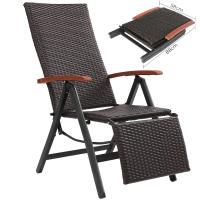 Silla de jardín, tumbona ajustable de ratán de 7 niveles con reposabrazos anchos, estructura de aluminio, adecuada para jardín, patio, playa - details 0