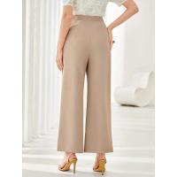 Pantalones de vestir coreanos elásticos cómodos y elegantes de cintura alta anchos de pierna recta marrón para mujer - details 14