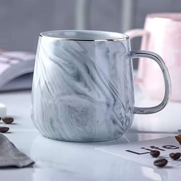 Taza de cerámica de estilo nórdico Ins, taza de café con borde dorado veteado, taza de desayuno de avena, regalo del Día de San Valentín, tazas de agua para parejas - 1
