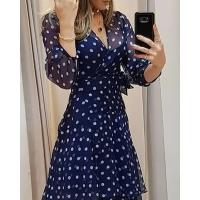 Vestido largo con volantes en capas para mujer, estampado de lunares, manga farol, elegante, a moda - details 2