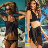 Traje de baño Coverups Mujeres Volantes Dobladillo Sarong Playa Bikini Wrap Sheer Falda Corta Bufanda de Gasa para Traje de Baño - details 19