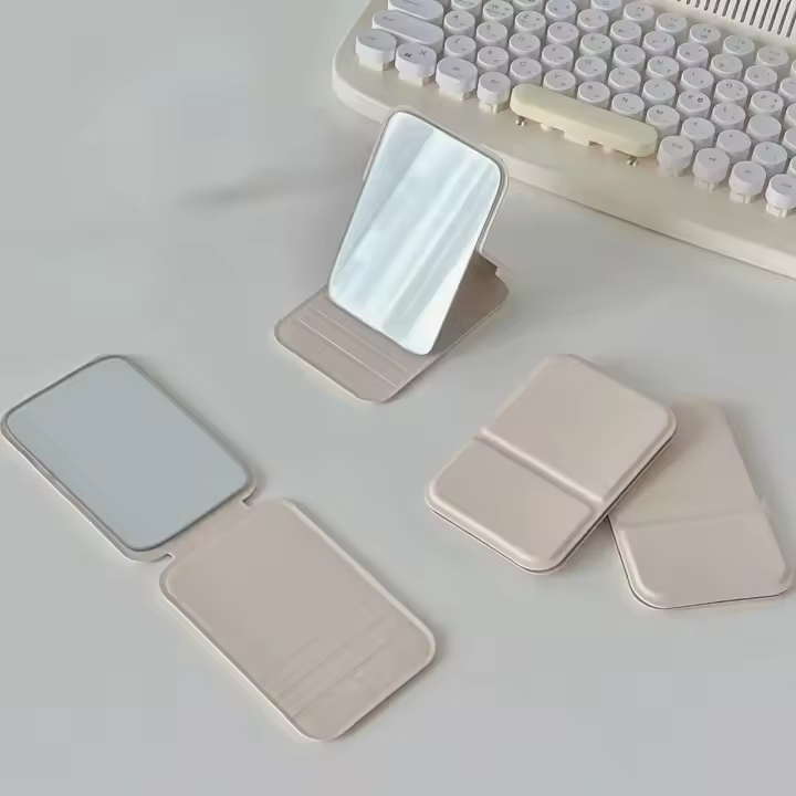 Espejo de Maquillaje Portátil Plegable Espejo de Escritorio de Cuero PU Lío Compacto para Viajes - 1