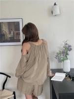Blusa de verano a cuadros extragrande 2024 para niñas, traje de mujer, camisa de manga larga, pantalones de pierna ancha de cintura alta, trajes de dos piezas con pantalones cortos - details 15