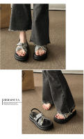 Sandalias romanas negras de suela gruesa que aumentan la altura para mujeres, uso en verano al aire libre con vestido2024Nuevas Sandalias de Playa Estilo - details 10