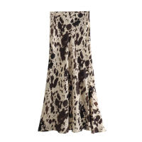 Falda midi de longitud media con textura de seda estampada versátil para mujer primavera otoño - details 1