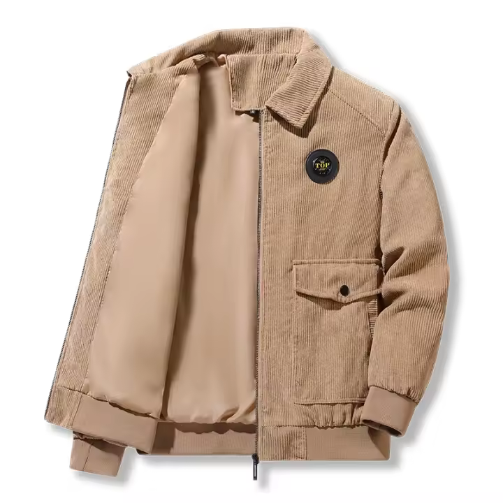 Chaqueta Casual de Corduroy para Hombres A Prueba de Viento, Cierre de Cremallera, Forro de Poliéster, Ligera para Primavera/Verano 21 - 1