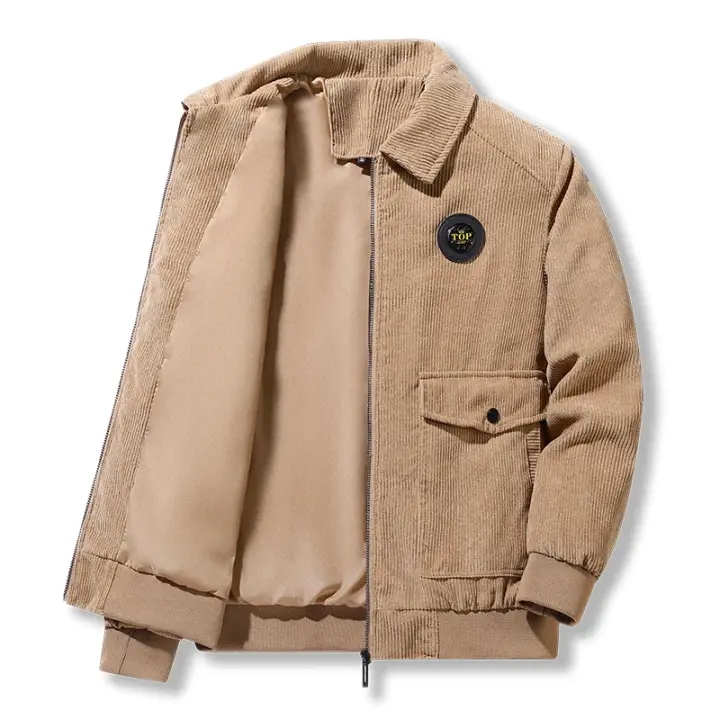 Chaqueta Casual de Corduroy para Hombres A Prueba de Viento, Cierre de Cremallera, Forro de Poliéster, Ligera para Primavera/Verano 21 - 1