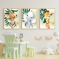 Pintura en lienzo de animales de la selva para habitación de niños, póster de decoración artística de pared para dormitorio de bebé, Tigre, León, elefante - details 4