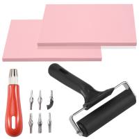 Kit de fabricación de sellos de goma, Kit de herramientas de impresión de bloques, cortador de linóleo con 6 tipos de cuchillas, papel de trazado para tallado de sellos artesanales - details 0