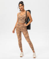 SHINBENE Sujetador Deportivo Largo de Cuello V para Mujer con Estampado de Camuflaje y Junto Incorporado para Yoga Fitness Workout Tamaño XS-XL - details 21