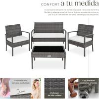 Conjunto de Jardín Exterior de Ratán y Aluminio, Muebles de Jardín Exterior Resistentes a la Intemperie, 2 Sillones, 1 Sofá, 1 Mesa de Cristal, con Cojines de 5,5 cm y 2 Juegos de Fundas - Gris - details 2