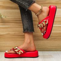 Sandalias de cadena con chanclas de verano a la moda para mujer, nuevas zapatillas de exterior con punta redonda y parte inferior gruesa de talla grande - details 1