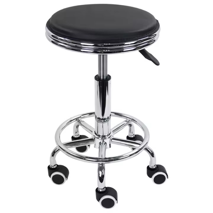 Reposapiés Redondo, Ajuste de Altura de Cuero de PU con Almohadillas de Estilo Moderno de Metal, Tatuaje Giratorio Industrial de sal - 1