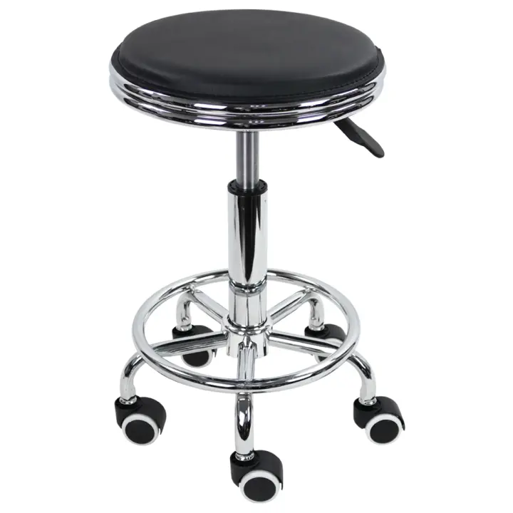 Reposapiés Redondo, Ajuste de Altura de Cuero de PU con Almohadillas de Estilo Moderno de Metal, Tatuaje Giratorio Industrial de sal - 1