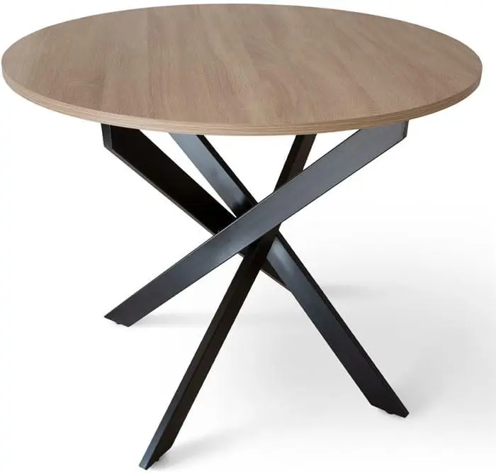 Mesa de comedor redonda |   Madera de Roble con Patas Cruzadas Blancas |   90 x 75 cm. - 1