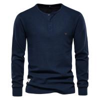 Camiseta AIOPESON Waffle Henley para hombre, camisetas básicas transpirables de manga larga para hombre, camisetas nuevas de otoño de Color sólido para hombre - details 7