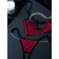 Conjunto de lencería de encaje floral erótico, sujetador abierto transparente y tanga con cadena, lencería sexy y ropa interior - details 20