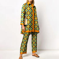 Conjunto de 2 piezas con estampado de Pamas para mujer, ropa de dormir holgada, pantalones de manga larga, ropa de calle, traje elegante, Vintage, otoño - details 28