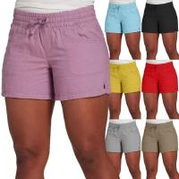 S-5XL moda mujer verano Casual Color sólido cintura elástica con cordones pantalones cortos divididos pantalón corto Casual - details 1
